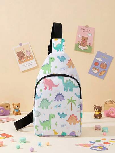 恐龙印花胸包，多口袋轻便多功能斜挎手机包，适合户外、通勤、徒步、旅行和上学，创意礼物，适合女孩、生日、圣诞节、毕业典礼等场合，学生和朋友的理想之选。