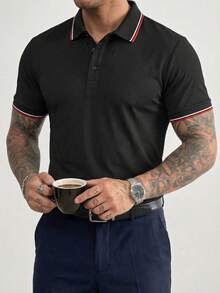 1 Áo Polo Nam, Màu Xanh Navy, Cổ Polo Tay Ngắn, Cổ Áo Viền Tương Phản, Chất Vải Thoáng Khí, Thấm Hút Mồ Hôi, Chống Xù Lông, Chống Nhăn, Dễ Bảo Quản, Thích Hợp Cho Trang Phục Công Sở, Đi Làm Hàng Ngày và Các Dịp Kinh Doanh Nhẹ. - màu đen - Xem 10
