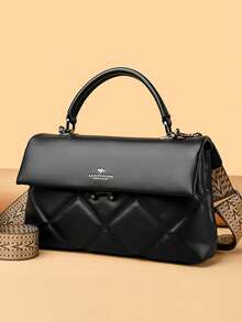 Genuine Brand Soft PU Leather Handbag, Women's Designer Top Handle Bag, Shoulder Crossbody Bag, Large Capacity Casual Tote Bag - Black - View 2