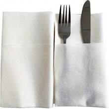 50/100个装白色一次性餐具袋,内含亚麻质感透气纸餐巾,适用于婚礼派对活动 - A - 查看 8
