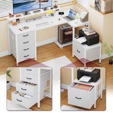 Devoko L-Shaped Corner Desk, Height-Adjustable Monitor Stand + 2 USB Ports + 2 Power Outlets + 5 Drawers, With Storage Space For PC Mount And Printer, Gaming Desk With LED Lighting, Black - 查看 5