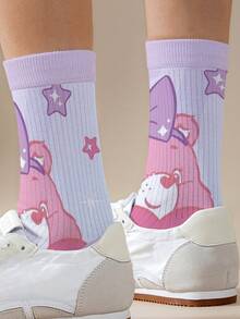 1 Pair Care Bears Women's Personalized Socks, 360 Degree Digital Printing With Interesting Cheer Bear, Wish Bear, Heart Bear, Angel Bear, Grumpy Bear And More, Fashion Minimalist, Suitable For Daily Wear And Graduation/Birthday Gifts - Multicolor - View 2