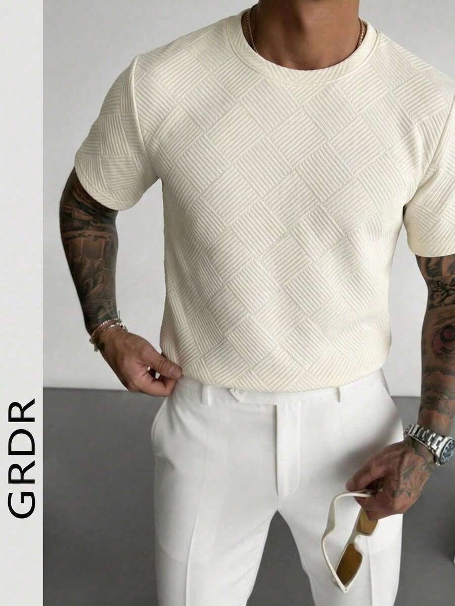 GRDR Men's Fashion Jacquard Crew Neck Slim Fit Short Sleeve T-Shirt | Exquisite Design | Summer Essential | Easy To Match | Showcase Your Style
