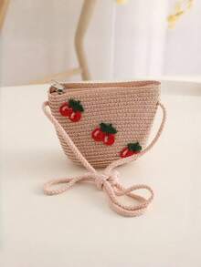 女孩可爱公主风针织樱桃手提包，公主沙滩包，适合日常使用 - 櫻桃 - 查看 6