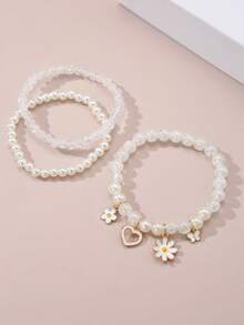 Bộ 3 chiếc vòng chân cho bé gái, họa tiết hoa cúc, trái tim và bướm. - trắng - Xem 6