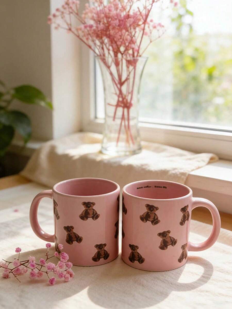 350毫升粉色陶瓷个性化英文咖啡杯，适合盛装饮用水 - 粉色 - 查看 1