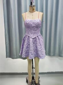 Mgiacy，新款，抹胸，优雅，伴娘礼服，3D立体花卉，二合一，迷你连衣裙，适合，舞会，婚礼，派对礼服，婚礼宾客礼服，晚礼服 - 淡紫色 - 查看 1
