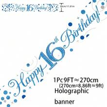 1件全息生日橫幅,藍色與白色數字生日橫幅,適用於生日派對裝飾、生日慶祝背景、派對拍照亭道具、室內/室外生日裝飾、週年慶祝裝飾、生日派對裝飾 - 藍白 - 查看 14