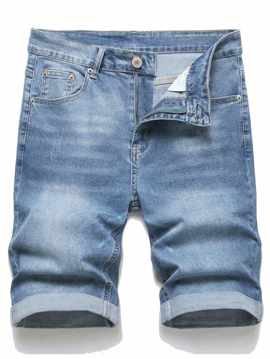 Men's Fashionable Straight Pocket Denim Shorts - Light Wash - View 1