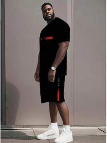 2pcs/Set Plus Size Men's Paris Print Short Sleeve T-Shirt And Drawstring Shorts, Casual Sports Regular Tee And Pants Set, Suitable For Spring/Summer, Great As A Gift - Multicolor - View 5