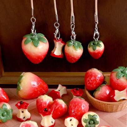 3D水果/草莓/苹果装饰品、迷你树脂耳钉、趣味配件挂钩、羊眼耳钉、DIY悬挂配件、项链DIY材料、手工DIY、背包悬挂配件DIY。