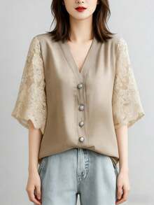 Women Blouses & Shirts - Khaki - View 4