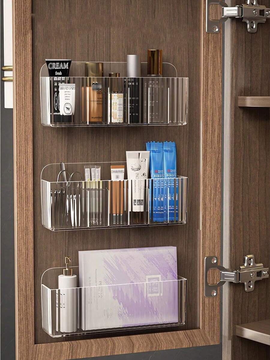 No-Tool Strong Adhesive Transparent Acrylic Floating Wall Mounted Shelves, Suitable For Kitchen, Bathroom, Office, Bedroom, Etc., Invisible Wall Storage Rack - Multicolor - View 1