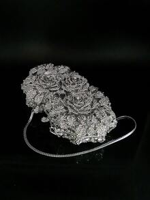 Glamorous,Elegant,Exquisite Luxurious Flower Crystal Evening Bags For Women,Formal Wedding Party Handbag Purse Floral Crystal Handbag, All Handmade Metal Rhinestone Dinner Bags,Vintage Sequin Clutch Wedding Party Prom Bag, Chain Crossbody Evening Purse, Perfect Bride Purse For Wedding, Prom & Party Events,Best Gifts For Ladies - 銀色 - 查看 4