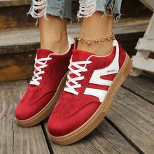 Women's New Flat Lace-Up Red Casual Outdoor Shoes, Fashion Versatile College Style Canvas Sneakers, Plus Size - Red - View 6