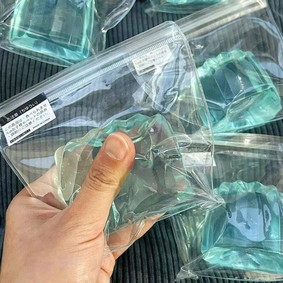 1个软胶挤压玩具,冰蓝色透明慢回弹捏捏乐,带粘性纹理,缓解压力解压玩具 - 彩色 - 查看 1