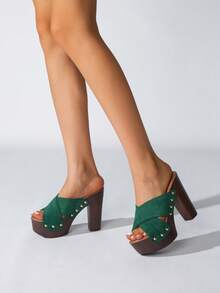 Women's Summer New High Heel Sandals, Party Thick Heel Thick Bottom Sexy Slippers, Peep-Toe Thick Bottom Women Slippers - Green - View 4