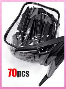 70/60/50/40/30/24/20/12/6/3/1pcs Multi-Functional Eyebrow Trimmer, Multi-Purpose Shaving Tool, Depilation Tool, Women's Eyebrow Razor, Beauty Shaver. Comes With Waterproof Transparent Cosmetic Bag, Zipper Design, Ideal For Travel Makeup Storage - Black - View 2