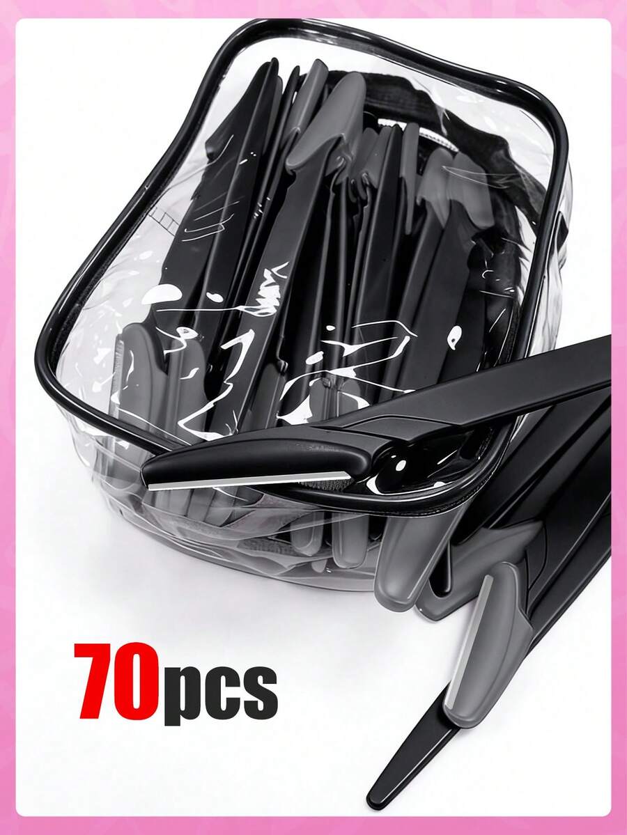 70/60/50/40/30/24/20/12/6/3/1pcs Multi-Functional Eyebrow Trimmer, Multi-Purpose Shaving Tool, Depilation Tool, Women's Eyebrow Razor, Beauty Shaver. Comes With Waterproof Transparent Cosmetic Bag, Zipper Design, Ideal For Travel Makeup Storage