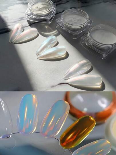 3Pcs Dreamy Aurora Powder, Super Shiny Mirror Powder, Iridescent Nail Glitter, Japanese DIY Nail Salon, White Pearl Aurora Holographic Laser Shiny Nail Glitter