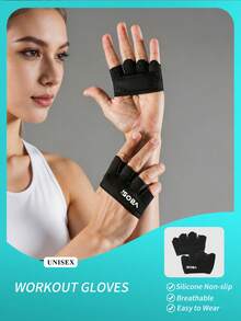 VBOSI 1 Par de Luvas Leves de Academia de 4 Dedos Unissex - Aprimorado Grip para Exercícios e Treinamento de Força - Preto - Visão 1