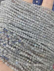 1 String AAA Grade Faceted Labradorite Round Loose Beads, 2mm, 3mm, 4mm Mini Rainbow Flash Gemstone, Charm For DIY Jewelry Making Bracelets And Necklaces, Natural Stone Crafts - Light Grey - View 3