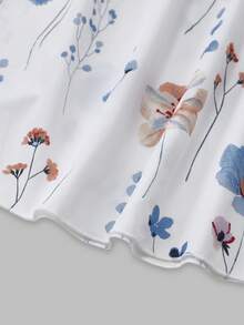 Đầm nữ mùa hè in hoa tươi sáng, phối eo, kiểu dáng thanh lịch, thích hợp cho buổi hẹn hò ngày Valentine. - Xanh và trắng - Xem 7