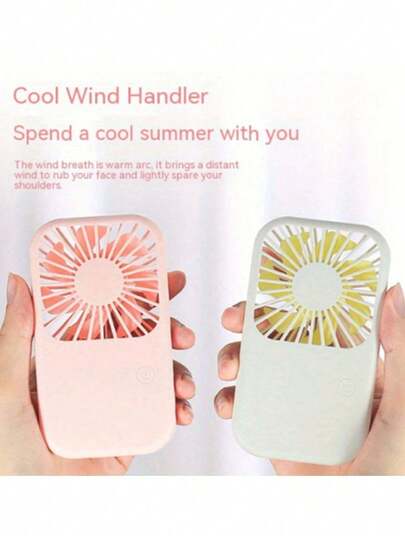 便携式USB风扇，带支架，手持式设计，适用于办公室、学校、海滩、度假、露营等场合，男女皆宜，粉色/蓝色/白色可选。