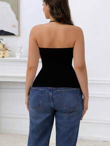 1 pièce Top de forme pour femme, Débardeur de compression sans couture noir, soutien-gorge de contrôle du ventre, sous-vêtement de compression avec soutien élastique pour la poitrine - Noir - Voir 4