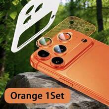 Luxury Camera Lens Tempered Glass Protector For IPhone 17 Pro/17 Pro Max, Metal Frame Full Coverage Rear Lens + AR&AF Protection - Orange - View 4