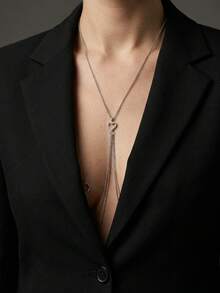 1件装乳环项链，无需穿孔即可佩戴，可调节假乳环，女士假乳环饰品吊坠，花朵爱心蝴蝶结配饰，夏季假日派对比基尼身体饰品，性感女孩风格 - 銀色 - 查看 3