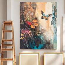 Lienzo plano 2D, Lienzo plano 2D, Lienzo plano 2D 1 pieza Mariposas en lienzo, Arte de pared, Enmarcado y listo para colgar, Adecuado para decoración de habitaciones, decoración de oficinas, decoración del hogar, decoración de arte de pared, decoración de baños, centro de mesa versátil para fiestas - Enmarcado - Ver 5