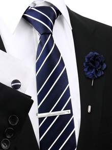 男士时尚商务领带套装（4件套） - 领带、袖扣、领带夹、胸针，适合休闲衬衫、派对、聚会等场合。 - 彩色 - 查看 63