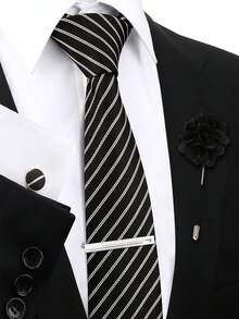 男士时尚商务领带套装（4件套） - 领带、袖扣、领带夹、胸针，适合休闲衬衫、派对、聚会等场合。 - 彩色 - 查看 42