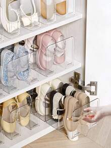 1/2/4 piezas Organizador de estantería vertical para ahorrar espacio - Estantería de varios niveles, divisor de armario, estantería para exhibir carteras y bolsos transparentes, fácil montaje, almacenamiento compacto, adecuado para zapatos de niños y zapatos - Multicolor - Ver 1