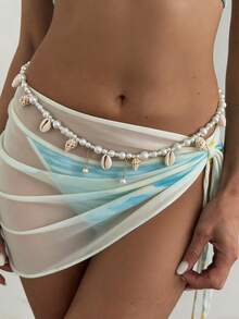 1 chiếc dây đeo eo nữ kiểu dáng kỳ nghỉ biển, đính hạt ngọc trai giả hình học, mặt dây chuyền hình vỏ sò, thanh lịch, sang trọng, thích hợp cho kỳ nghỉ biển, tiệc tùng, thường ngày, lễ hội. Món quà trang sức đa năng dành cho nữ. - Dây xích thắt lưng - Xem 1