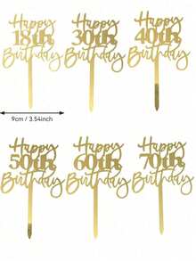 1 Stück goldener "Alles Gute zum Geburtstag" Kuchendekoration, geeignet für 18., 21., 30., 40., 50., 60., 70. Geburtstags-Tortendekoration - Mehrfarbig - Übersicht 9