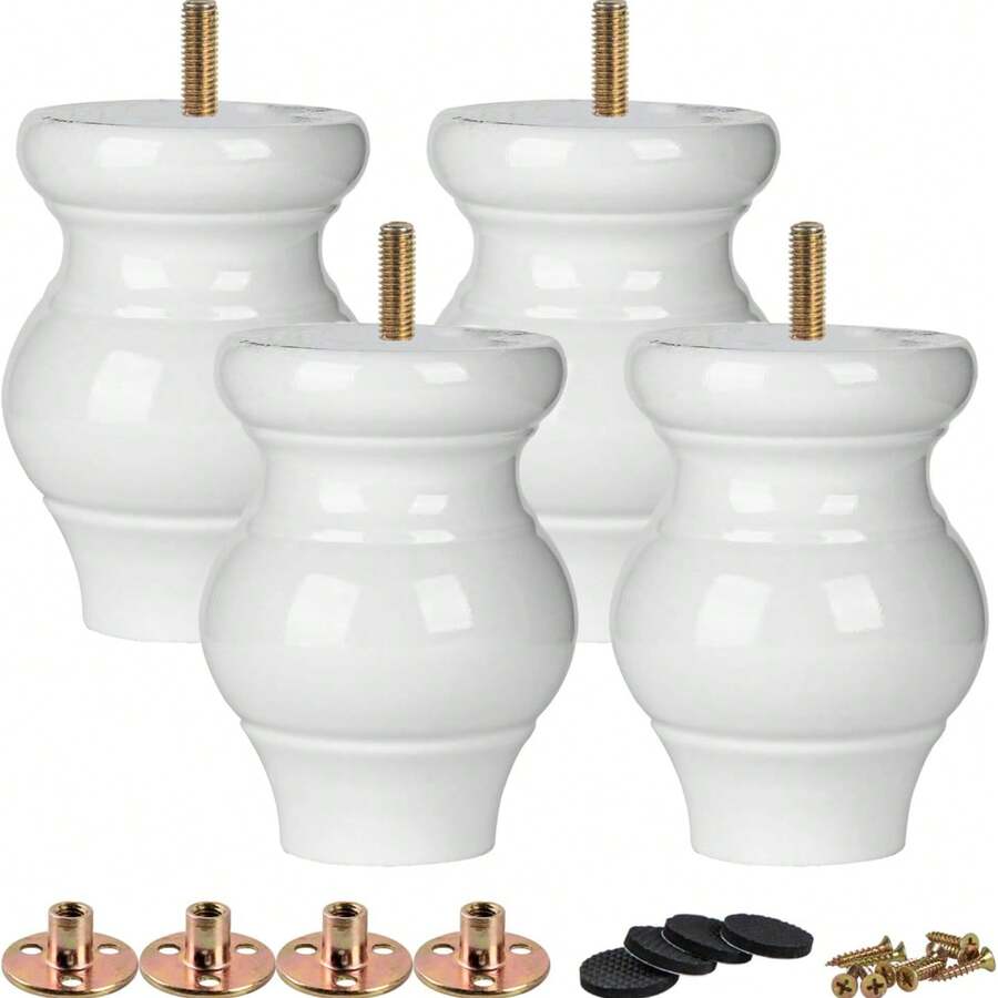 Chân bàn ghế bằng gỗ 9cm - Bộ 4 chân gỗ cứng chắc chắn thay thế cho ghế sofa, ghế bành, ghế tựa, ghế đôn, tủ đựng đồ, tủ kệ, bàn cà phê - Lỗ vít M8 đã được khoan sẵn - Màu trắng