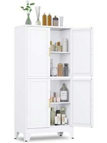 74.8" Tall Metal Food Cabinet, White Kitchen Pantry Cabinet, Storage Cabinets With 4 Door And 4 Adjustable Shelves, Steel Freestanding Cupboard For Kitchen Dining Room Living Room Bathroom - trắng - Xem 11