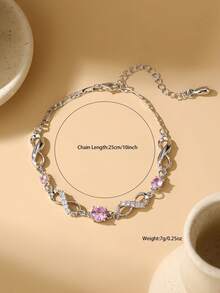 1 chiếc vòng tay hình số 8 tối giản dễ thương đính đá Zirconia, thích hợp cho đi biển, dự tiệc, kỳ nghỉ, trang phục hàng ngày và phong cách cá nhân. - Bạc Hồng - 2 - Xem 2