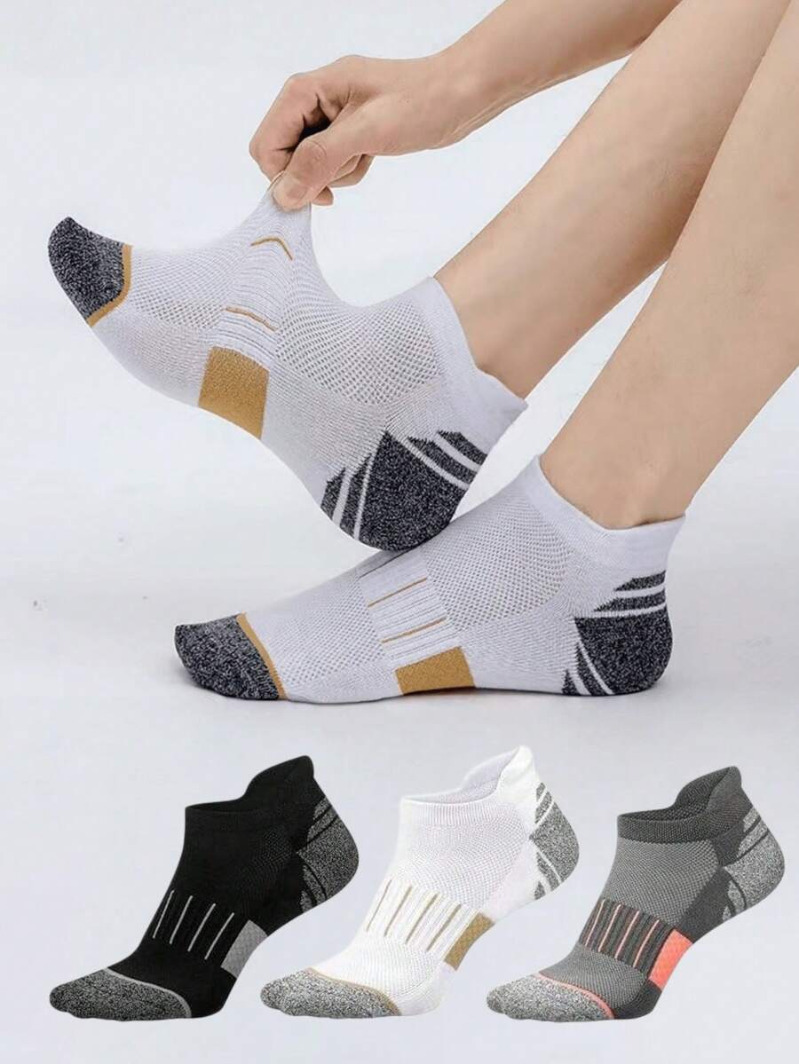 3 Pairs Men's Sports Ankle Socks, Low-Cut Athletic Socks With Reinforced Heel & Toe, Suitable For Running, Gym Workout & Training, Available In Multi-Pack & Multiple Colors - Multicolor - View 1