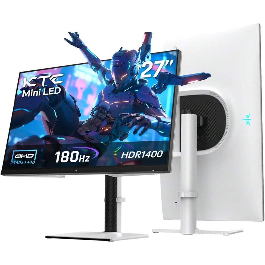 KTC - Monitor de juego MiniLED 4K de 27 pulgadas, UHD 3840x2160 de modo dual (4K 160Hz/FHD 320Hz), HDR 1400, IPS rápido, tipo C 65W, KVM, VESA, inclinación y giro y altura ajustable, blanco, M27P6 - Ver 1