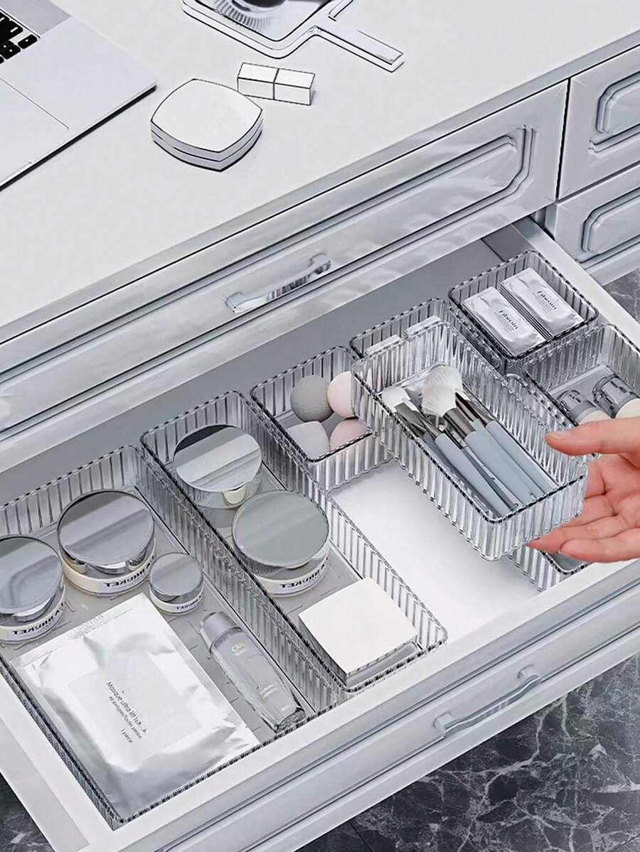 11pcs/10pcs/7pcs/1pc Transparent Drawer Divider Makeup Organizer Box, Vanity Desk Skincare Products Sorting Storage Box, Perfume Lipstick Eyebrow Pencil Holder