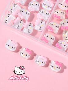 SANRIO 30件套三丽鸥Hello Kitty双格美甲装饰套装，2种Hello Kitty蝴蝶结设计美甲贴纸，带迷你水钻 - 彩色 - 查看 3