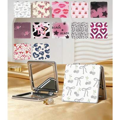 1 chiếc gương gấp nhỏ gọn phong cách Y2K, nhẹ, di động, khung thép không gỉ mạ bạc nano, chi tiết tinh tế, phù hợp cho mọi dịp.