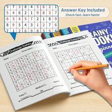 Bộ sách Sudoku trí tuệ dành cho trẻ em: Các tùy chọn độ khó từ cơ bản, trung cấp, nâng cao đến thử thách, câu đố số 9x9 kèm lời giải, giúp rèn luyện khả năng tập trung, tư duy phản biện và chơi yên tĩnh. - Siêu Sudoku - Xem 6
