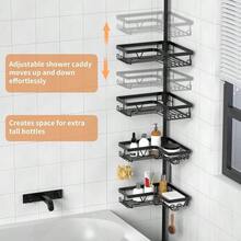 Black Shower Caddy Tension Pole With 2 Towel Bars, Adjustable Corner Bathroom Organizer, Rustproof Bathtub Storage Shelves Shampoo, 25-114.2 Inch Shower Corner Rack Renters Family - mặc định - Xem 4
