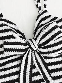 Đầm móc len kẻ sọc đen trắng, đầm ôm sát hai dây buộc phía trước, đầm đi nghỉ mát, đầm đi biển mùa hè, đầm ôm sát dự lễ hội âm nhạc, đầm ngoài trời mùa xuân, đầm ôm sát dệt kim kiểu Y2K, đầm kẻ sọc tôn dáng, trang phục đi nghỉ mát tương phản cao - Đen và trắng - Xem 5