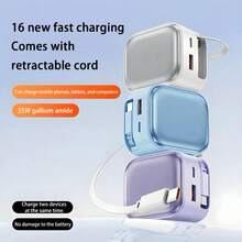 35W GaN 充电器，双 USB A+C 端口快速充电适配器，内置 Type-C 数据线，兼容 17 Pro Max/17 Pro/17/16/15、耳机、平板电脑、手表、智能手机 - 美規A型插(110-127V) - 查看 7