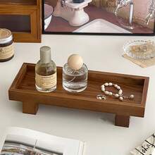 1pc Wooden Foot Organizer Tray, Makeup Skincare Storage Tray, Beauty Display Tray, Jewelry Organizer Tray, Kitchen Spice/Bathroom Caddy, Home Decor Tray, Suitable For Vanity, Kitchen, Bathroom - View 3